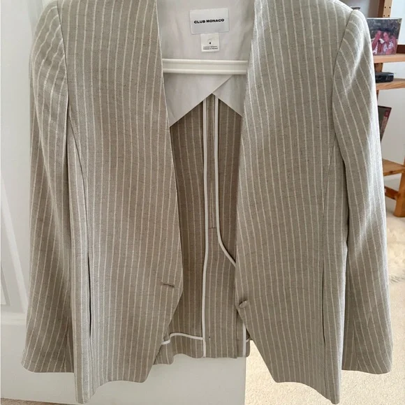 Club Monaco Beige Striped Linen Blazer - Picture 2 of 3